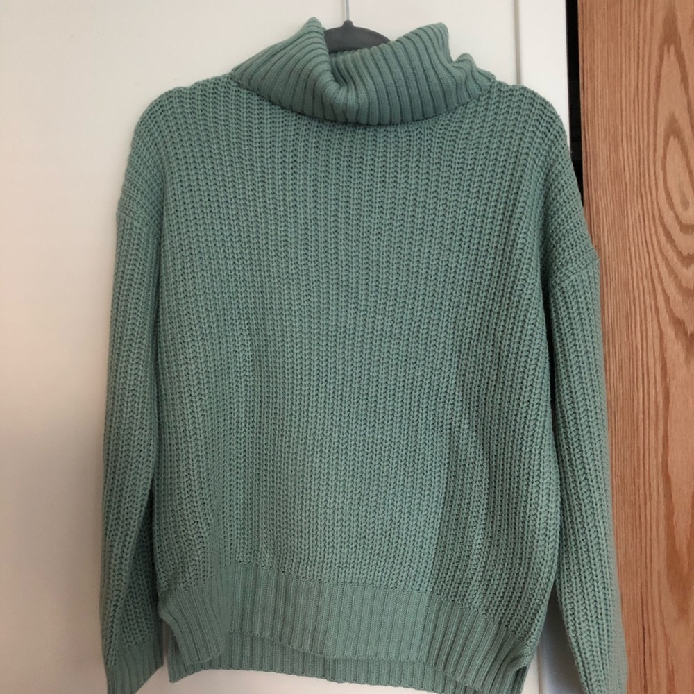Seafoam Green Cowl Neck Knitted Sweater